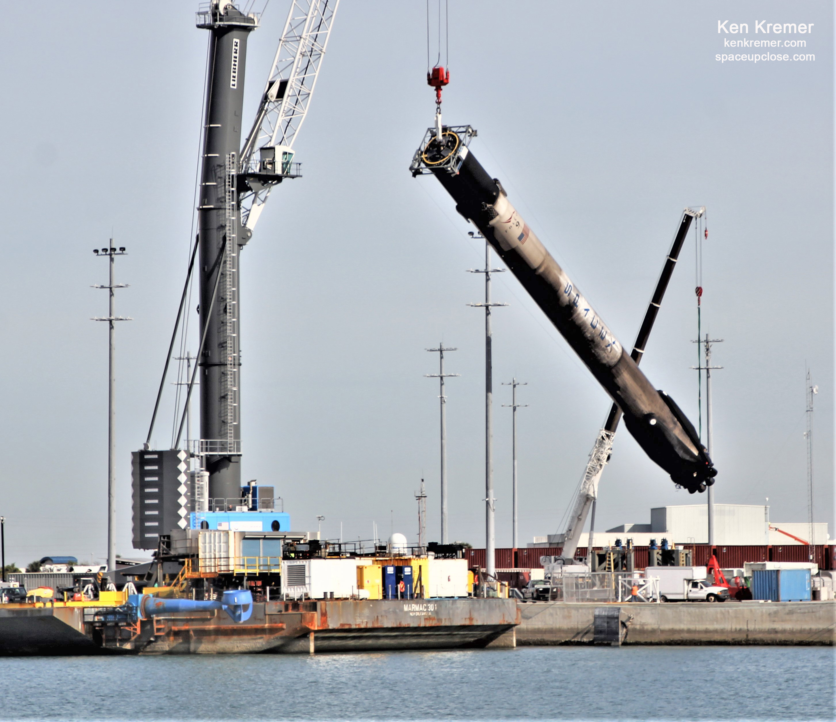 Despite Hard Droneship Landing SpaceX Retracts All 4 Recycled Falcon 9 Starlink Landing Legs, Lowered Horizontal for Cape Transport: Photos