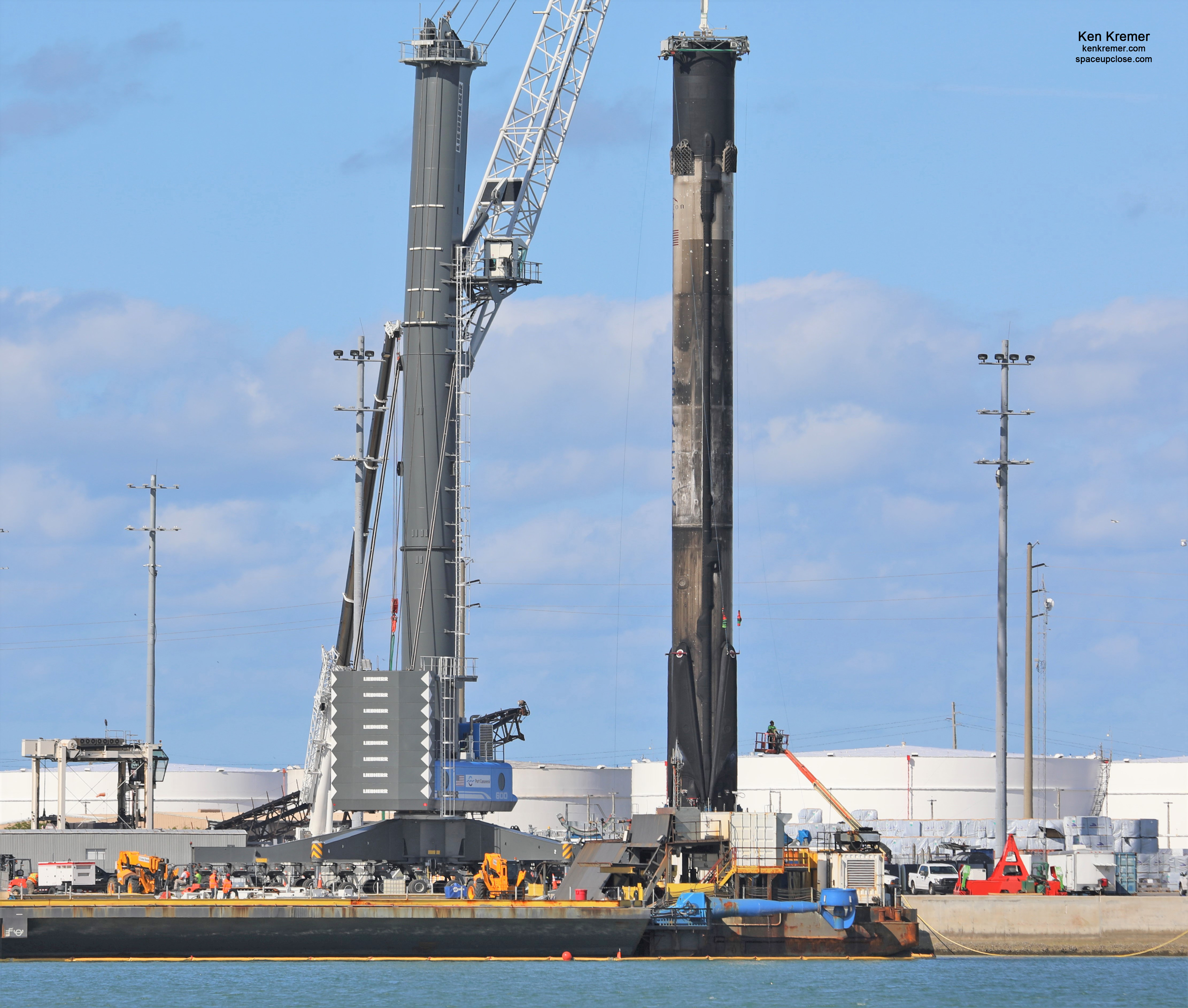 SpaceX Retracts All 4 Recycled Falcon 9 Starlink Landing Legs for Cape Transport after Craning Off OCISLY Droneship: Photos