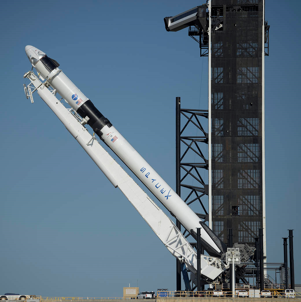 SpaceX Crew Dragon Meets Falcon 9 and Goes Vertical at Launch Pad for Historic 1st Astronaut Launch: Photos