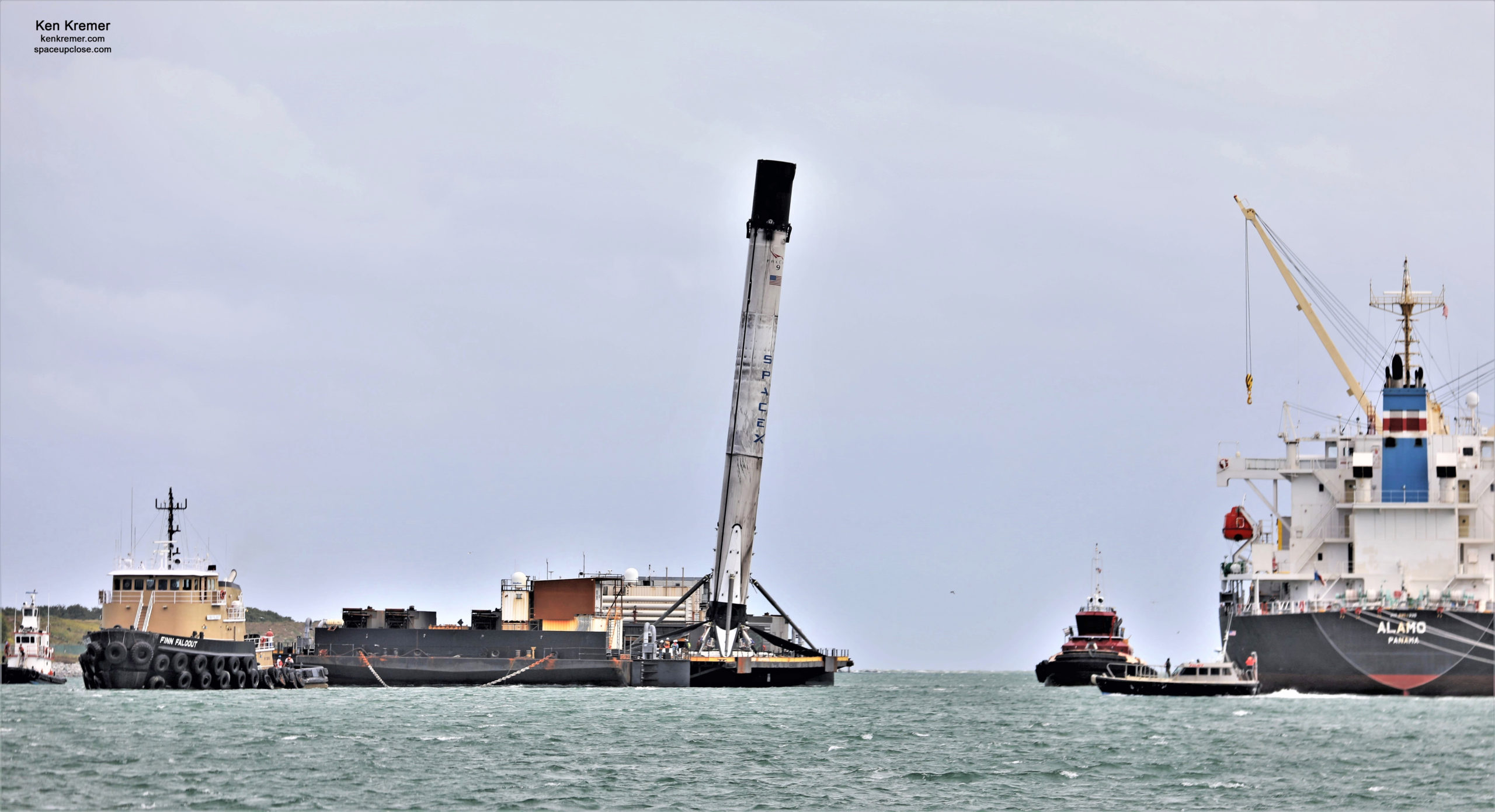 Leaning Landed SpaceX Crew 1 Historic Falcon 9 Launch Booster Returns to Port Canaveral on Droneship: Photos