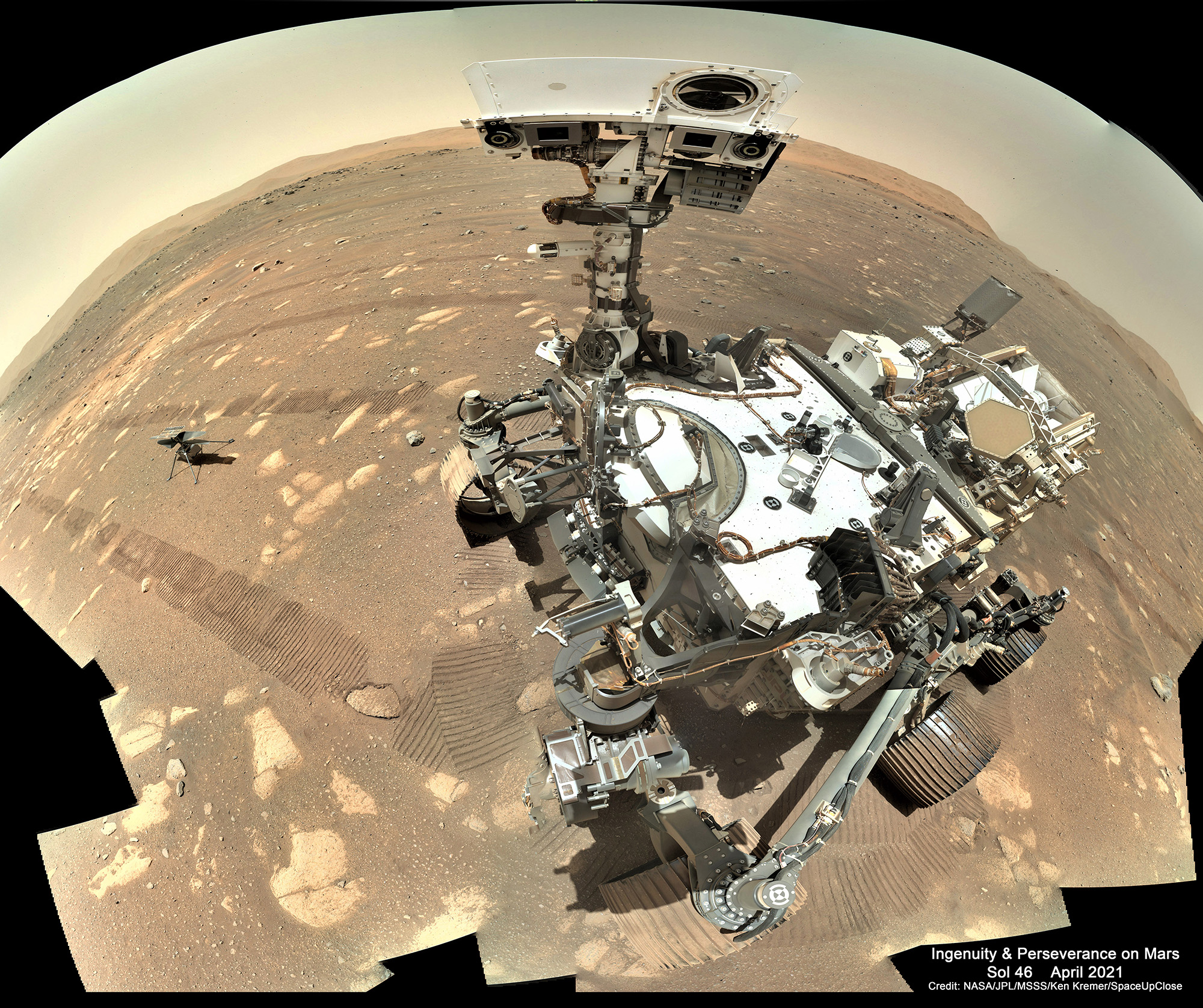 Ginny and Percy: Perseverance Snaps Spectacular 1st Selfie with Ingenuity Helicopter on Mars Ahead of Historic Flight! Mosaic