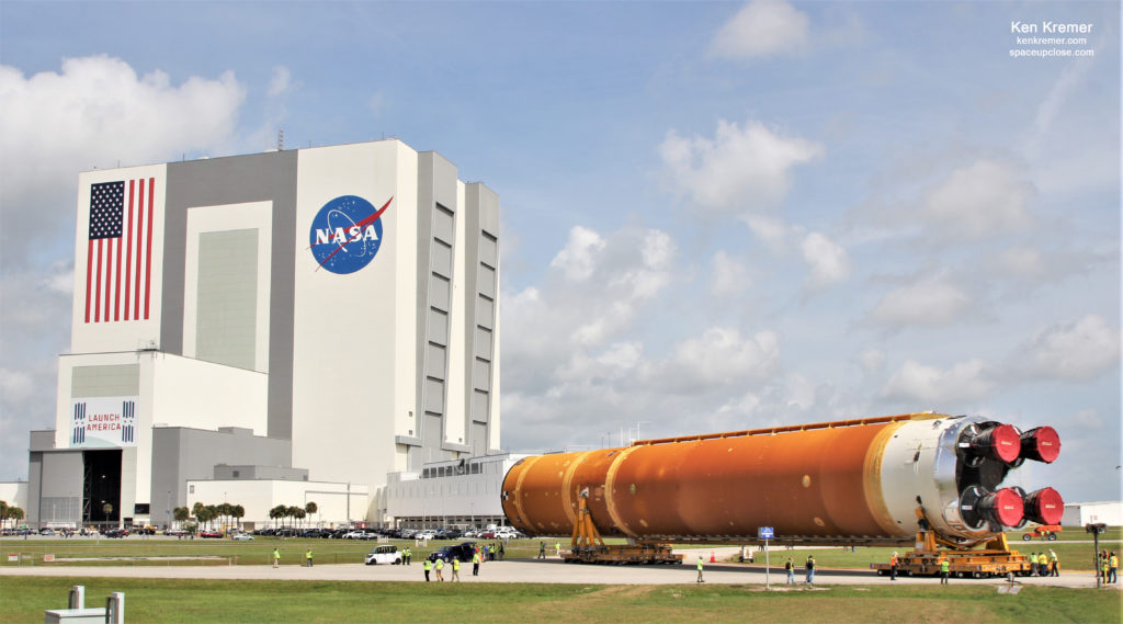 NASA’s 1st SLS Core Stage for Artemis 1 Moon Mission Rolls off Barge ...