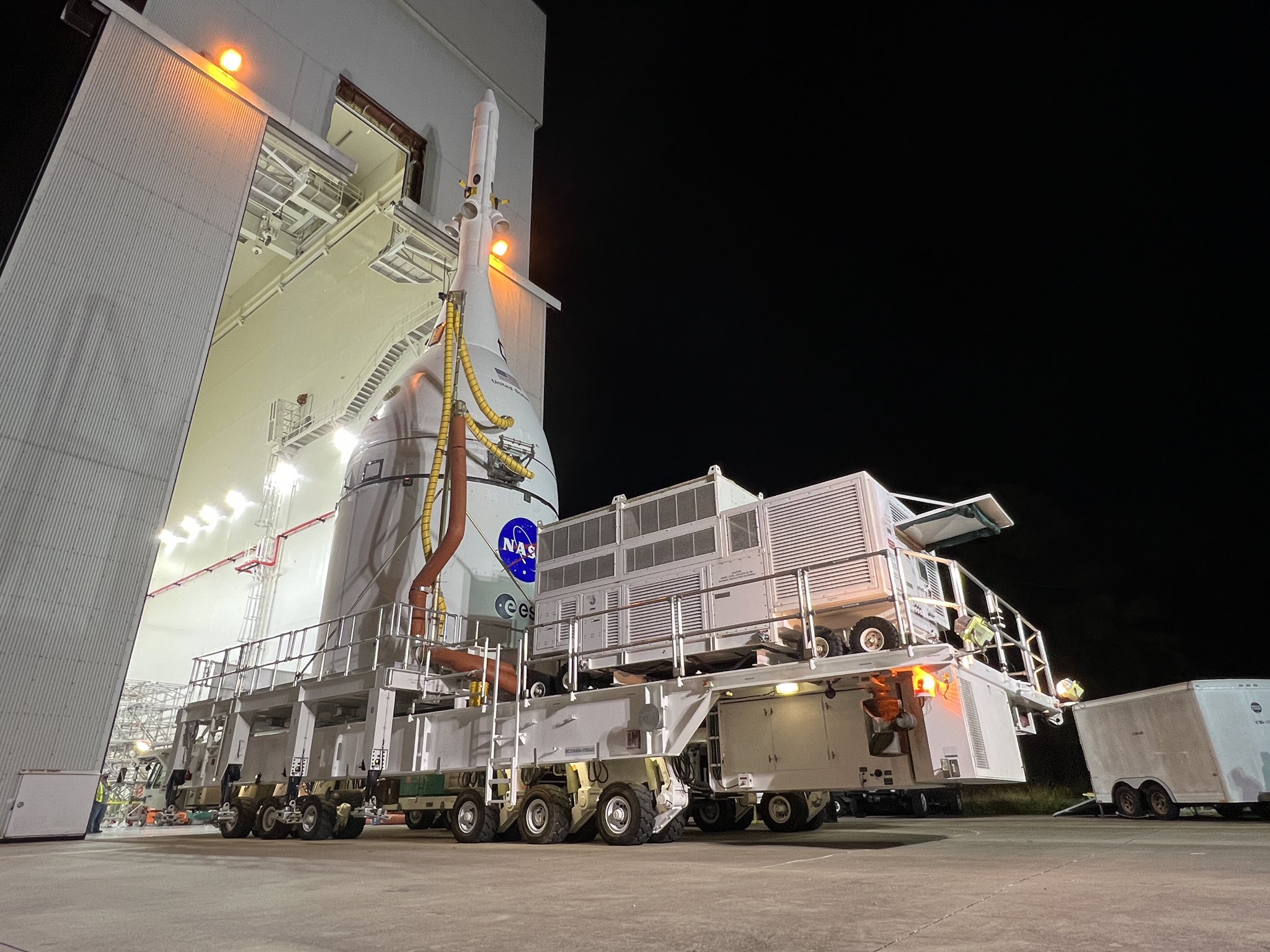 NASA Orion Crew Capsule Moved to VAB for Stacking on SLS Artemis 1 Moon Rocket at KSC: Photos
