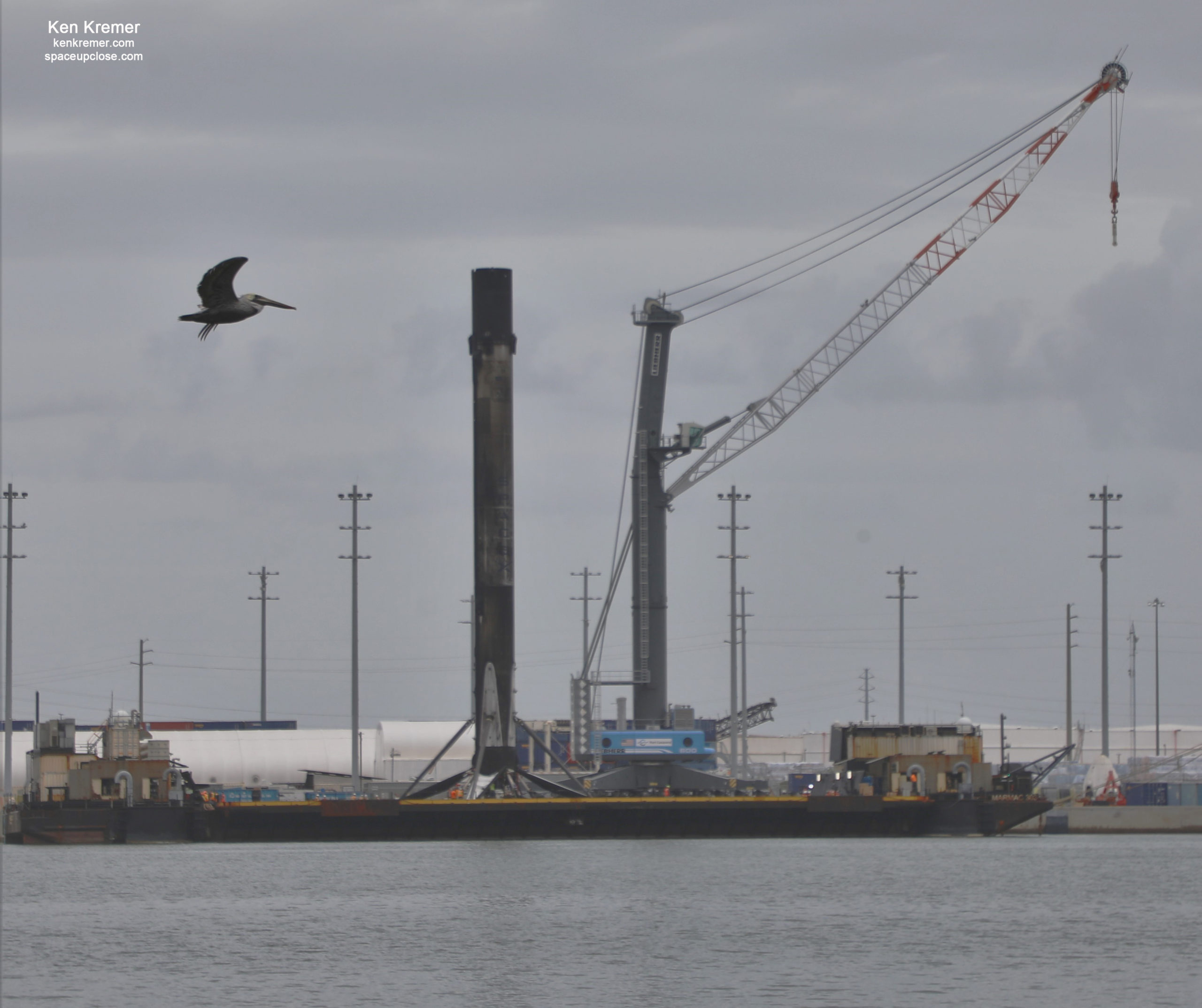 9X Flown Falcon 9 Booster Arrives at Port Canaveral, 2nd Landed 1st Stage Return in 4 Days: Photos