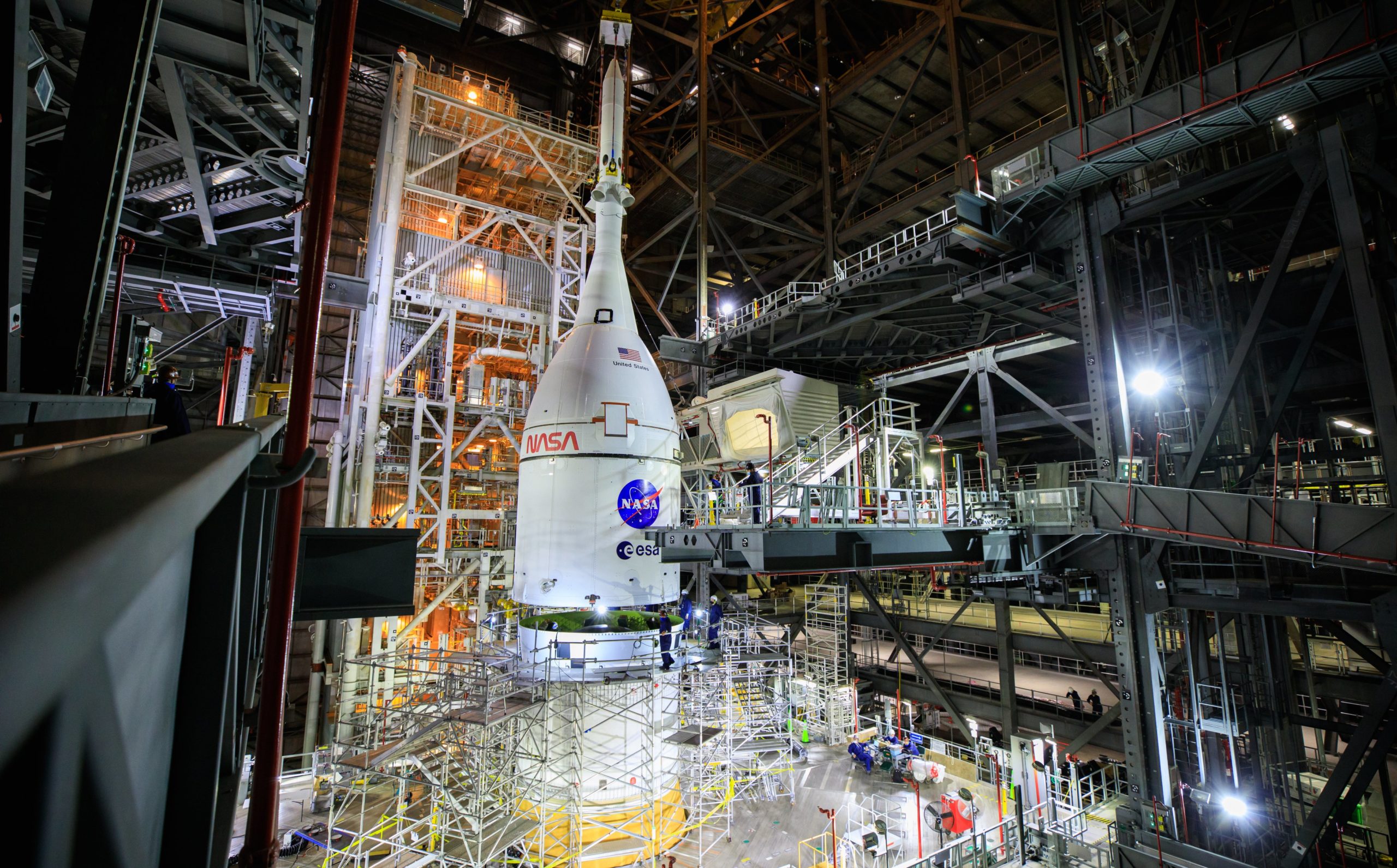 NASA Artemis 1 Moon Rocket Stacked in VAB at KSC Targets February 2022 Launch