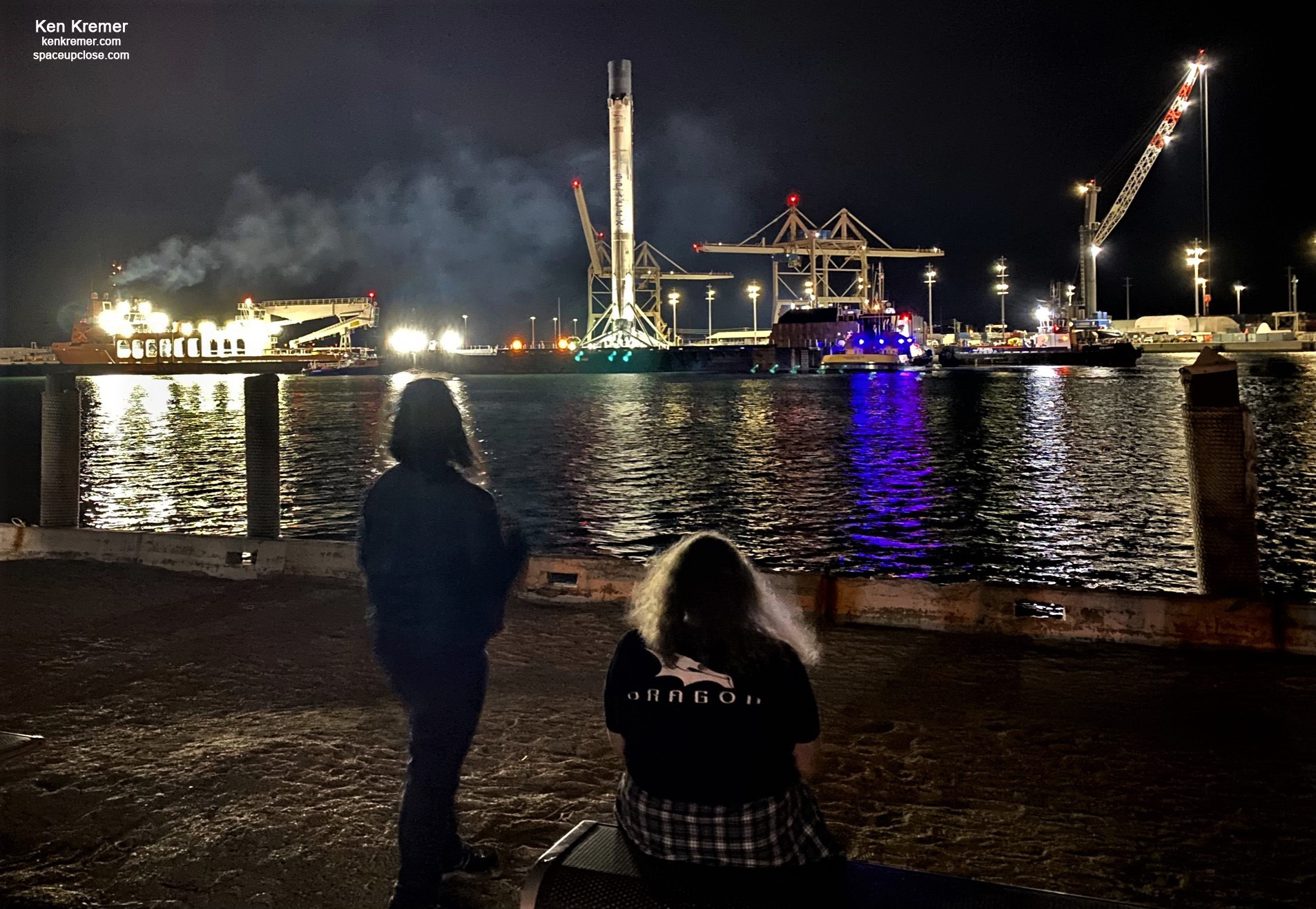 SpaceX Crew-3 Landed Falcon 9 Booster Returns to Port Canaveral for Rare Night Arrival: Photos
