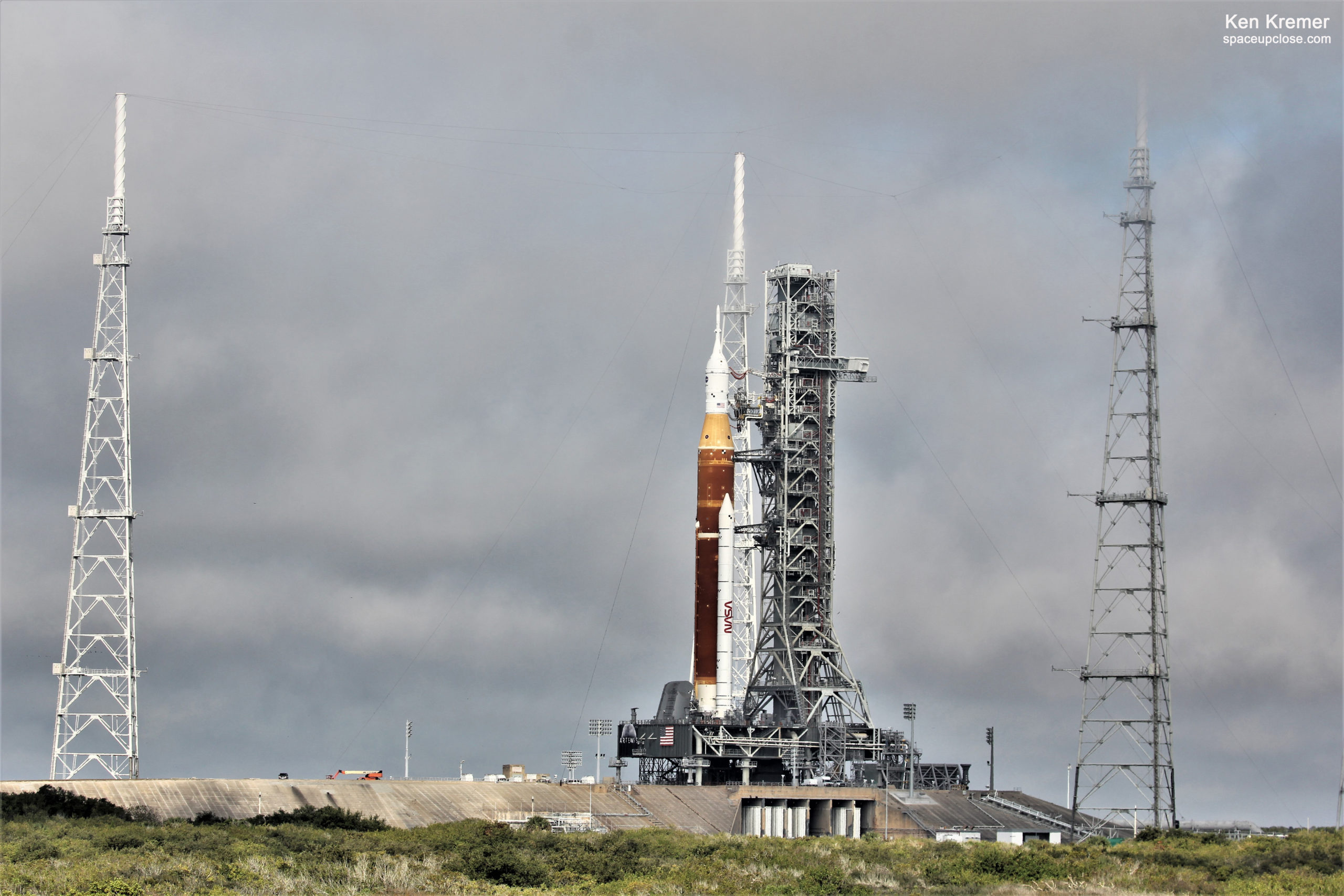 First NASA SLS Mega Moon Rocket Arrives at KSC Launch Pad for Countdown Fueling Test: Photos